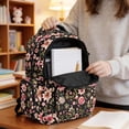 thumbnail image 4 of SCRAWLGOD Hedgehog Floral Print Black 17 inch Backpacks with Adjustable Padded Straps 600D Polyester Lightweight Spacious Daypack School Backpacks for Girls, Boys, 4 of 7