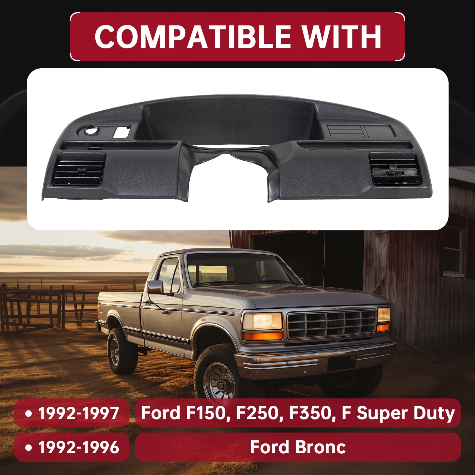 Kojem Instrument Dashboard Cover Fit for 1992-1997 Ford Bronco F150 F250 F350 Cluster Dash Panel Bezel Mat Cover Trim Replacement for F2TZ15044D70A