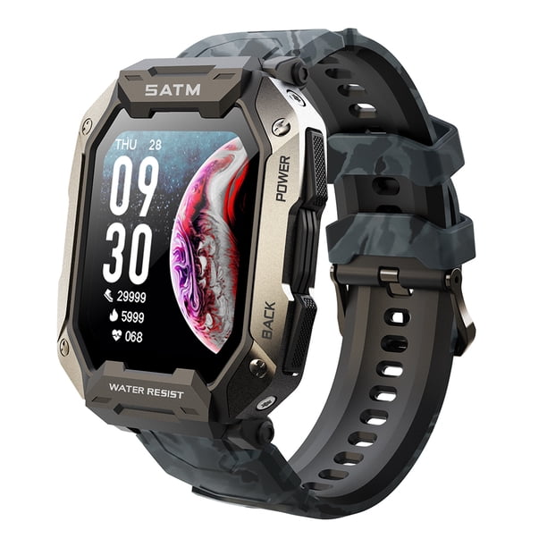 Reloj inteligente C20 de 1,71 pulgadas, 24 modos deportivos, compatible con Bluetooth 5.0 (negro camuflaje)