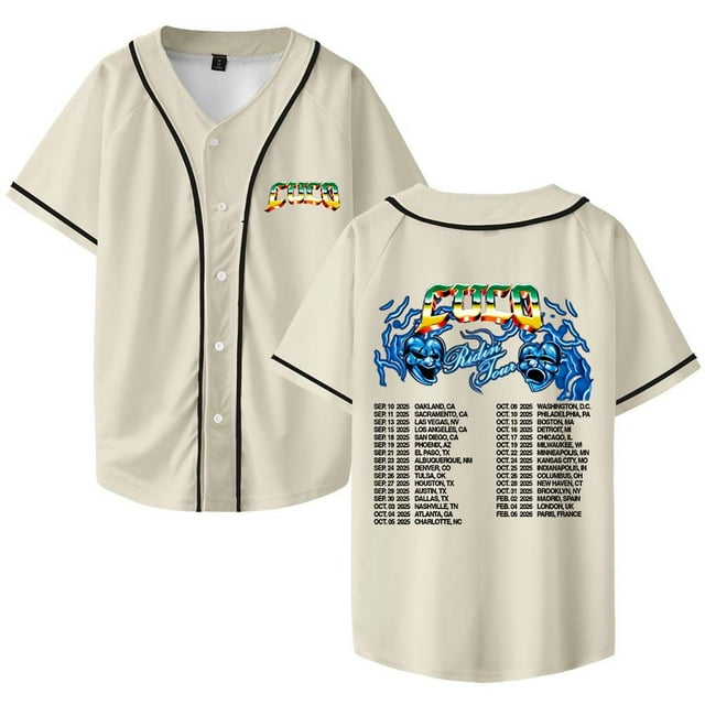 Cuco Ridin Tour 2025 Merch Maillot de Baseball Col en V Femmes Hommes Manches Courtes Mode Urbaine Vêtements, TTP, Beige