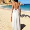 thumbnail image 5 of Plus Size Maxi Dresses for Women Boho Backless Solid Color Sleeveless V-Neck Suspender Dress Summer Beach Swing Long Maxi Outfits, 5 of 7