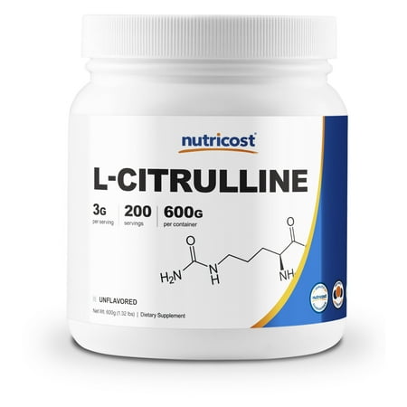 Nutricost Pure L-Citrulline Powder 600 Grams - Pure Base Powder - No Malate, Non-GMO & Gluten Free