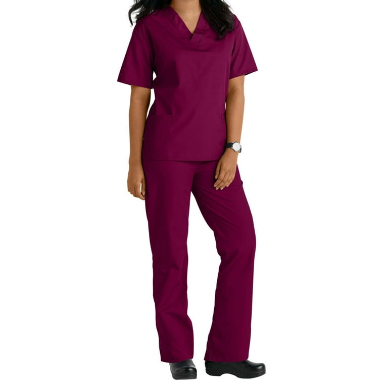 Comfortable Dark Burgundy Scrub Set, Nurse Uniform, Elasticated