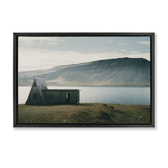 Stupell Industries Icelandic Mountain Shore Landscape & Nature Photography Black Floater Framed Canvas Art Print Wall Art, 25 x 17