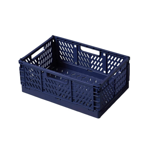 SLYNSHome Foldable Storage Bins for Desk Organization,12 inch Stackable Plastic Storage Crates for Home Office Folding Storage Basket Containers - Black