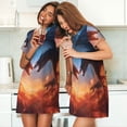thumbnail image 4 of Fotbe Red And Blue Fire Cloud Dragon Bata de Dormir para Mujer con Estampado, Camisón de Algodón de Manga Corta, Ropa de Dormir Casual, 4 of 6