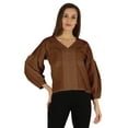 thumbnail image 1 of Bimba Balloon Sleeve Top Button-Down Shirt Summer Loose Fit Pleated Blouse For Women's, 1 of 7