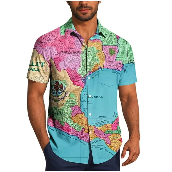 ZCFZJW Mens Hawaiian Shirts Funny Mexican Gulf Printed Summer Short Sleeve Button Down Graphic Holiday Beach Vacation Tees Shirt Tops Multicolor#01 L