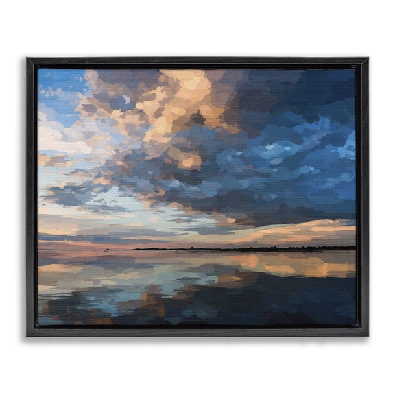 Stupell Industries Coastal Clouds & Sunset Reflection Black Floating Frame Canvas Art, 21 x 17, by Emily Kalina