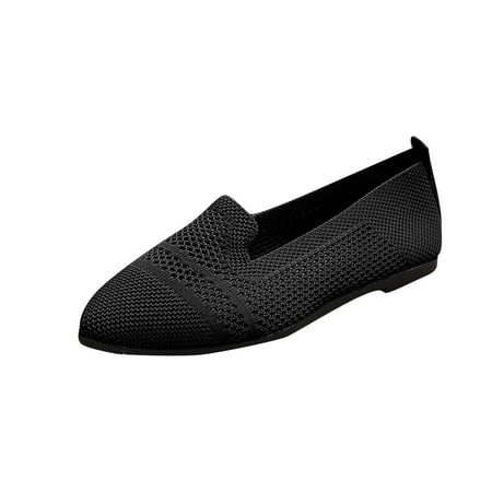 hopeusnice Clearance Women s Knitted Slip On Flats Breathable Comfortable Loafers Sneakers Mesh Flat Shoes Soft Lightweight Breathable Outdoor Black 39