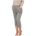 thumbnail image 4 of Tnhcen Women's Solid Color Stretch Straight Leg Capri Pants Elastic Waist Zipper Pocket Workwear Cargo Pants Matte Finish Casual Length Trousers S-2XL, 4 of 9