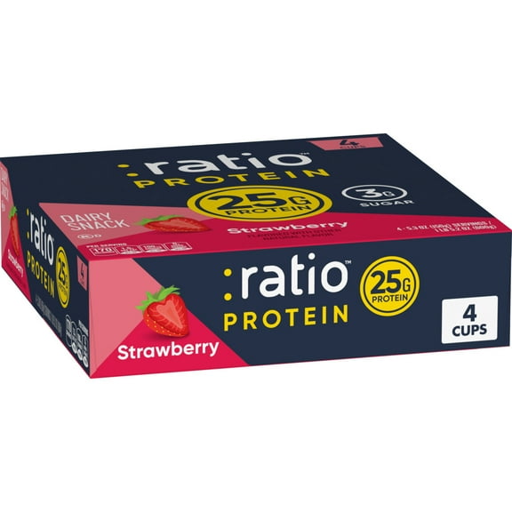 Ratio Yogurt Protein Cultured Dairy Snack, Strawberry, 25g Protein, 1 lb. 5.2 oz (4 Cups)