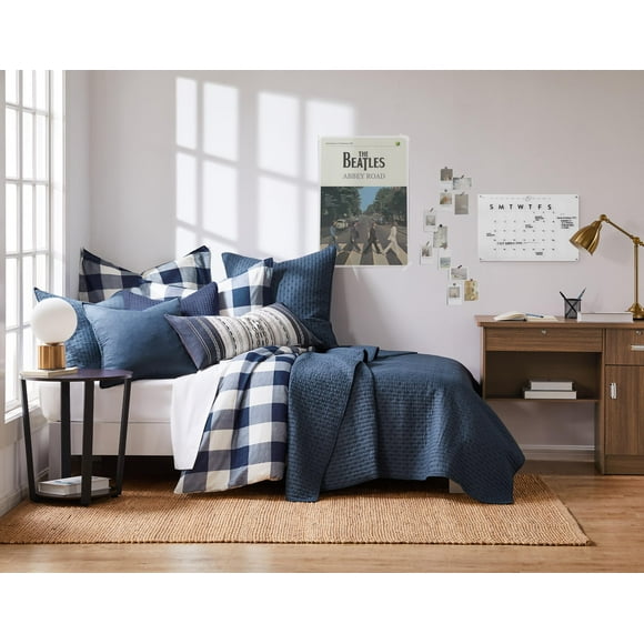Juego de colcha Levtex Home Cross Stitch azul marino, 100% algodón, Twin XL
