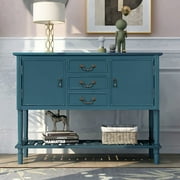 45'' Console Table with 3 Drawers 2 Cabinets and Bottom Shelf, Farmhouse Wood Sideboard, Entryway Accent Sofa Table for Living Room, Green