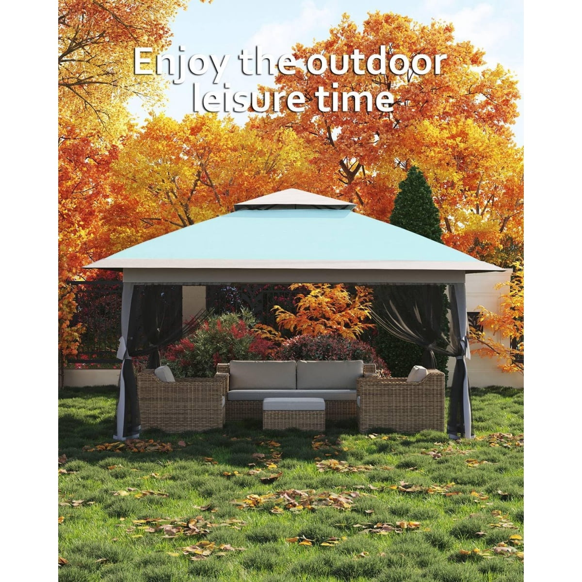 12' x 12' Outdoor Gazebo Shelter, Pop Up Heavy Duty Double Roof Patio Gazebo with Netting and Curtains, Outdoor Patio Canopy for Lawn, Garden, Backyard, Deck