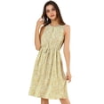 thumbnail image 1 of Vestido A Media Pierna Sin Mangas Con Cuello Dividido Y Cintura Con Cordón Estampado Para Mujer Amarillo claro XS, 1 of 6