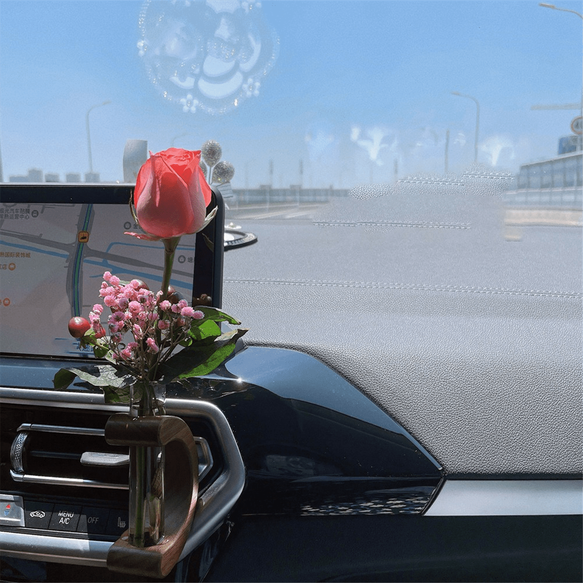 Car Flower Vase Clip Holder Glass Tube for Fresh Plants Auto Air