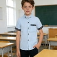 thumbnail image 4 of Boys Solid Short Sleeve Button Down Shirt, Classic Point Collar Casual Top for School, 4 of 5