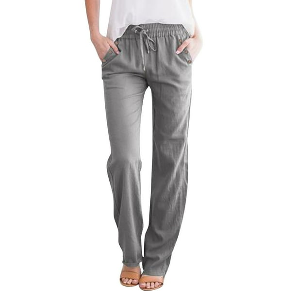 Pantalones elásticos de pierna recta para mujer - Cintura con cordón de algodón - Casual de cintura alta - Terciopelo dorado - Tallas S-XXL - Todas las estaciones