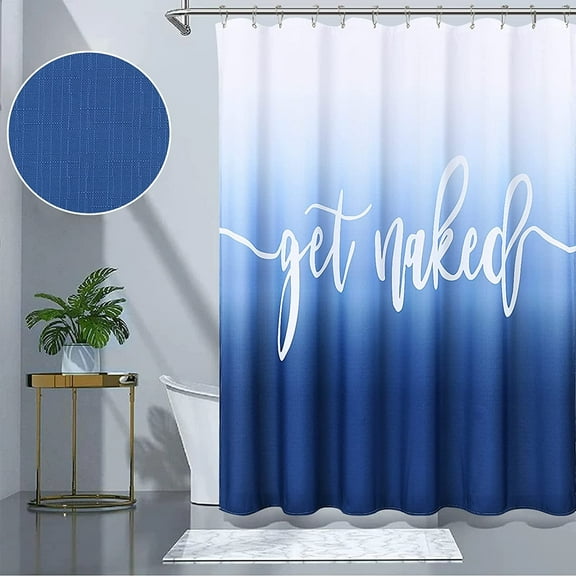 Extra Long Shower Curtain 72 x 84,Get Naked Shower Curtain Blue Ombre Fabric Shower Curtain Sets for Bathroom,Blue and White Shower Curtain Funny, Durable and Water Resistant with 12 Hooks