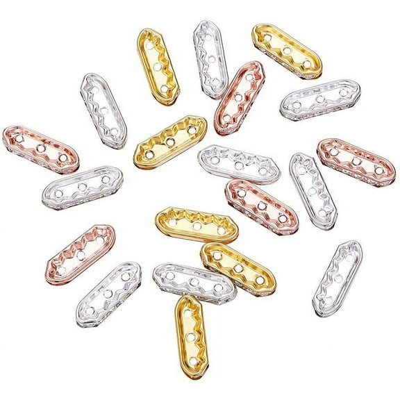 90pcs 3 Color Rhinestone Spacers Bars Brass 3-Hole Metal Spacers Bar Link Connectors for Multi Strand Bracelet Jewelry Making DIY