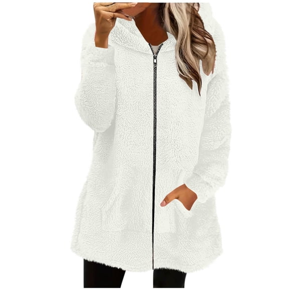 Womens Sherpa Jacket Fuzzy Fleece Zip Up Oversized Warm Winter Teddy Coats Faux Fur Hooded Coat with Pockets