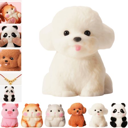 Cute Realistic Animal Squeeze Toys Soft Textured Silicone Sensory Toys Pig Hamster Panda Dog Collectible Fidget Toys Desk Ornament Gift for Boys Girls 1Pc E