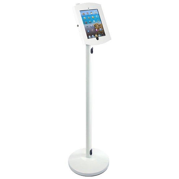 Displays2go Floor Standing Apple iPad Holder, Round Base, Lockable, Steel, White (IPDAVSTW3C)