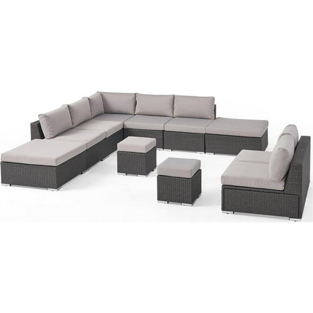Santa Rosa 7 Seater Sofa Sectional Set with Aluminum Frame/Cushions Grey/Silver