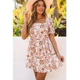 thumbnail image 1 of Women's White Floral Print Bow Knot Backless Square Neck Mini Dress, 1 of 20