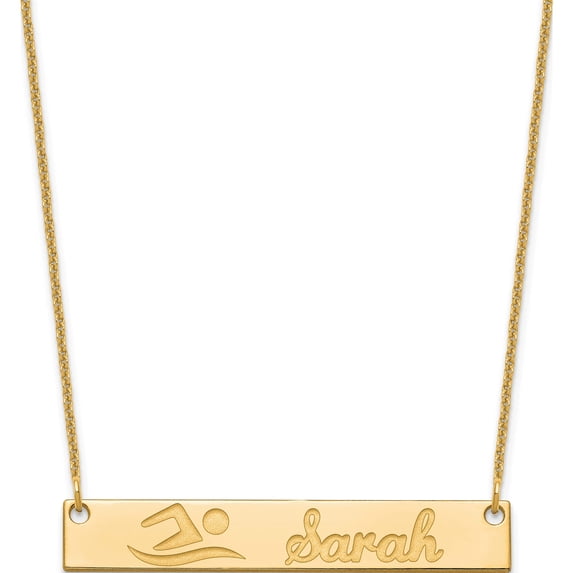 14K Yellow Gold 14Ky Medium Customized Bar Necklace (18 X 38.14) Made In United States xna1041y