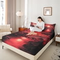 thumbnail image 4 of Homewish Japanese Style 4pcs Bed Sheets for Kids Children Teens,Black Red King Sheets,Traditional Artwork Super Cozy Sheet Set,Ultra Soft Home Decor, 4 of 7
