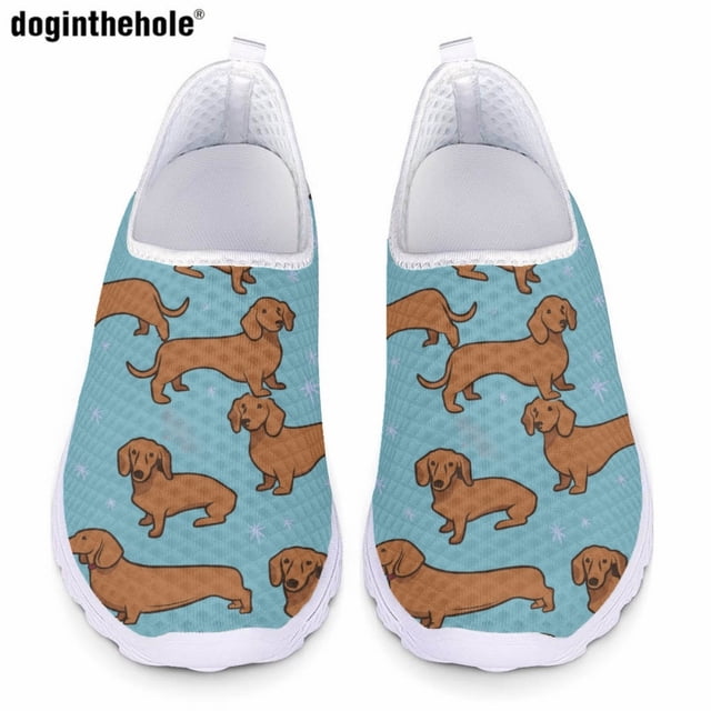 Zapatos planos informales de verano para mujer con diseño de estampado de cachorros de Doginthehole, zapatos de malla ligeros y transpirables para enfermería hospitalaria