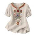 thumbnail image 2 of PBFRDSJ Floral Embroidered Tops For Women V Neck Half Sleeve Boho Summer Tops Peasant Loose Cotton Tee Shirts, 2 of 7