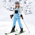 thumbnail image 4 of Girls Insulated Ski Overalls, Kids Adjustable Strap Snow Pants with Multiple Pockets, Waterproof Snowsuit for Snowboarding and Winter Play, Age 4-13 Years Sky Blue 160, 4 of 8