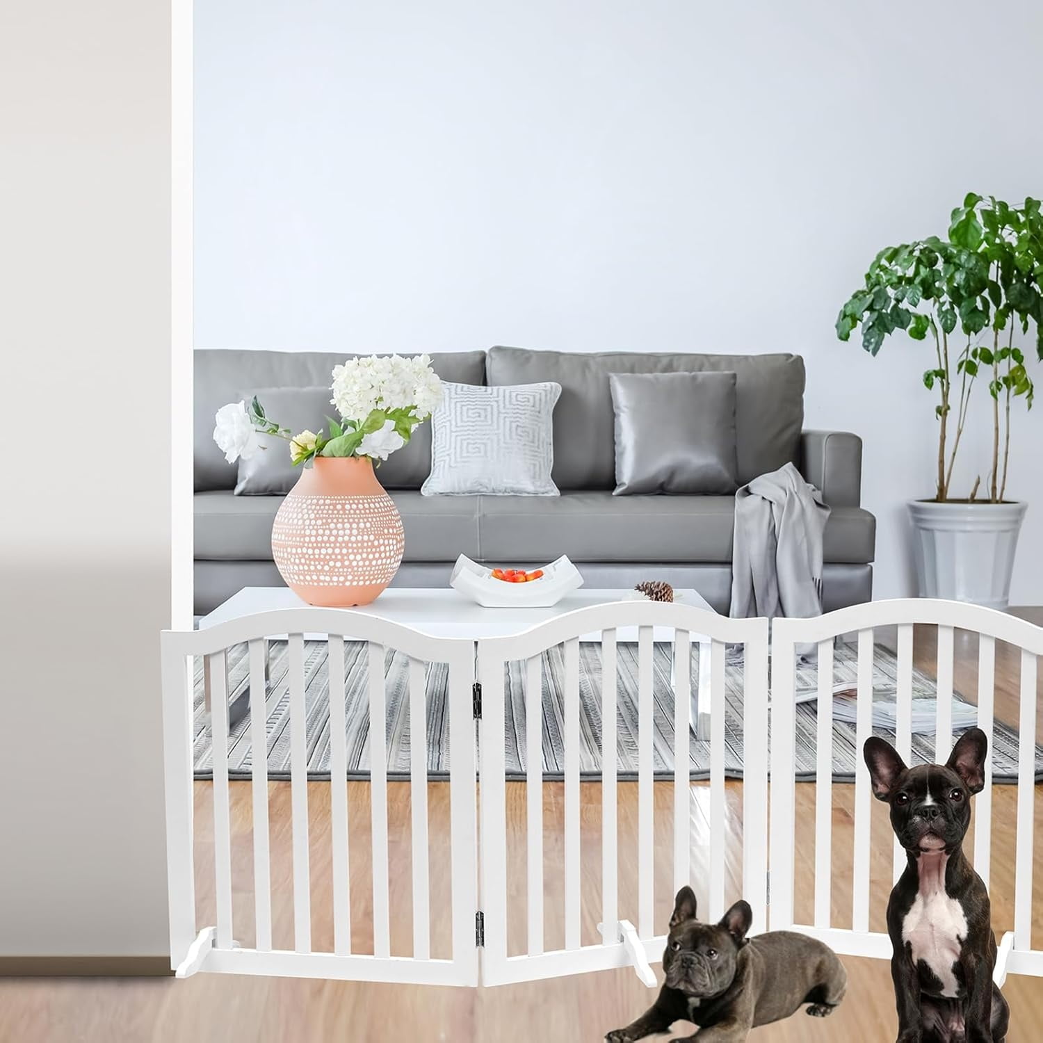 Foldable Wooden Dog Gate - 3-Panel Freestanding Pet Fence, 23.6 Inches, White - Suitable for Doorways & Stairs