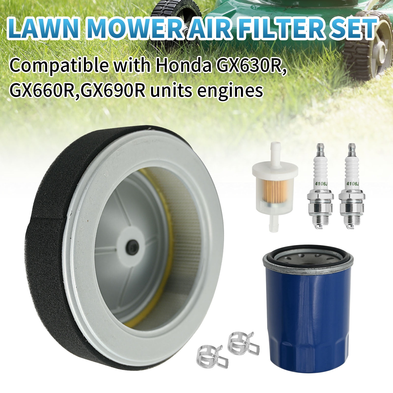 Anxingo 15400-PLM-A02 Oil Filter, 17210-Z6L-010 Air Filter Kit Replacement for Honda GX630 GX660 GX690 Small Engine Lawn Mower Parts