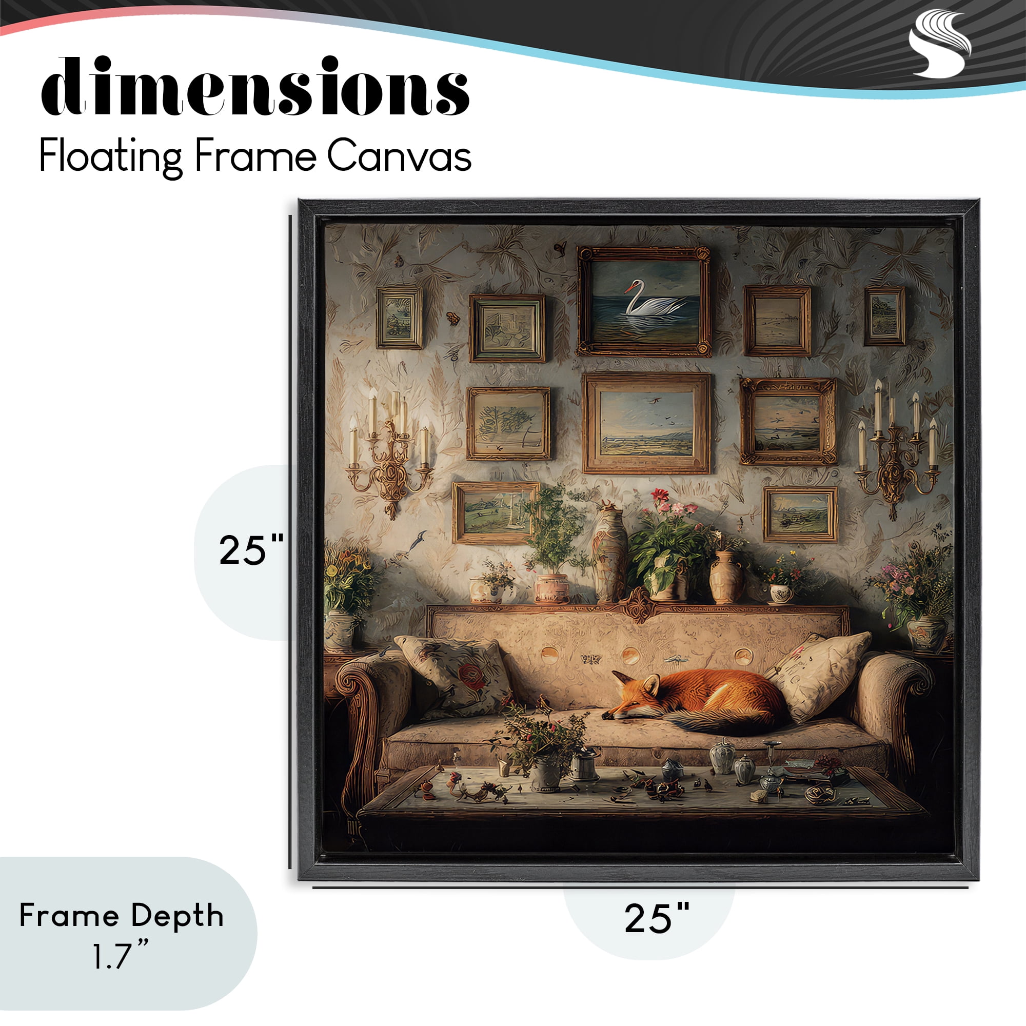 Stupell Industries Vintage Parlor with Fox Black Framed Floater Canvas Wall Art, design by The Wands Want