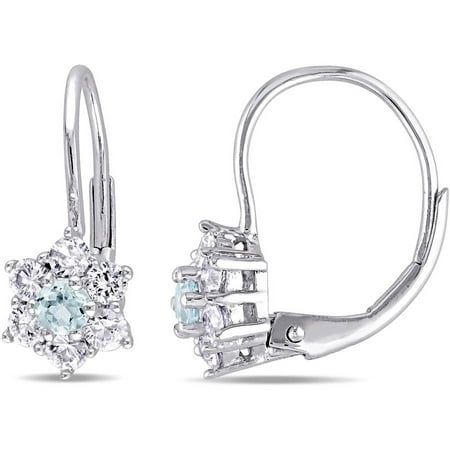 Tangelo 7/8 Carat T.G.W. Aquamarine and White Sapphire 10kt White Gold Leverback Star Earrings