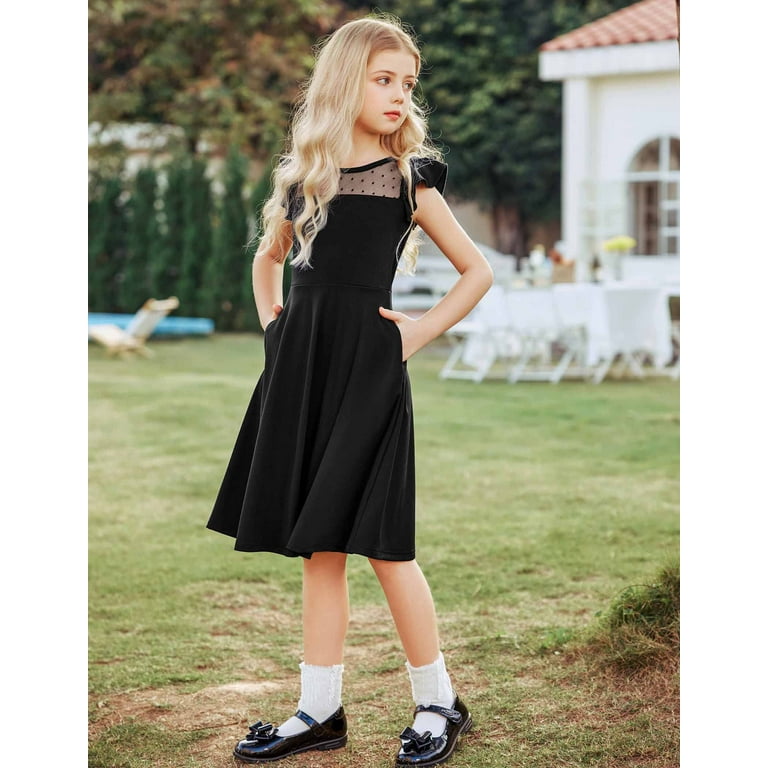Oudiya Preteen Girls' Black Summer Dress, Ruffle Sleeve Oudiya Preteen Girls' Black Summer Dress, Ruffle Sleeve