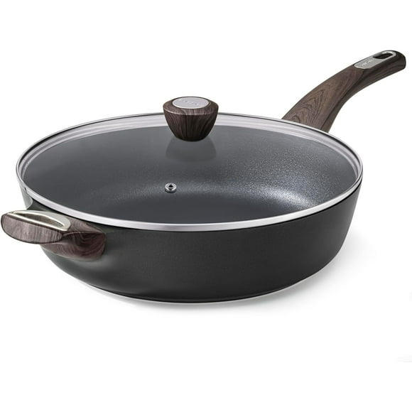 Nonstick Frying Pan Skillet with Lid, 12 Inch Large Deep Frying Pan, 5 Qt Non Stick Saute Pan with Cover, Induction Pan, Healthy Non Toxic Cooking Pan with Helper Handle, PFOA PFOS Free