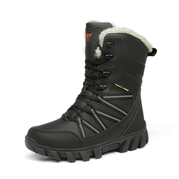 Mens Snow Boots Fashion Warm Faux Fur Winter Boot Outdoor Lace-up Waterproof Boots Casual Walking Hiking Campaigns Boots Black 8.5 US