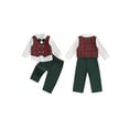 thumbnail image 2 of Miaouyo Toddler Baby Boy Christmas Gentleman Outfit 6 12 18 24 Months 2T 3T 4T Button up Shirt with Bow Tie and Plaid Vest Elastic Pants Set for Formal Wear, 2 of 9