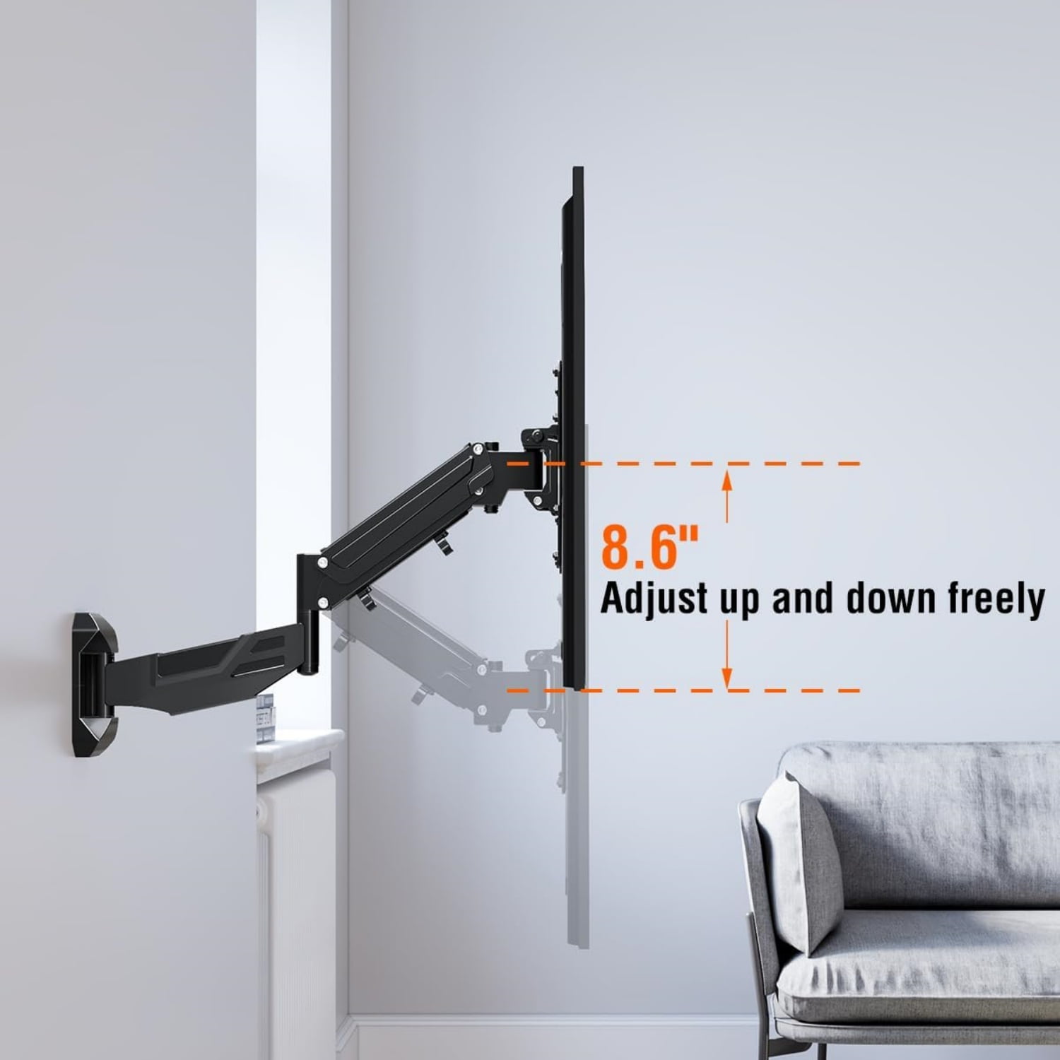 Height Adjustable TV Wall Mount for Most 23-55 Inch tvs, Spring Arm Full Motion Swivel Tilt Articulating TV Mount Bracket, Support 11-66 lbs