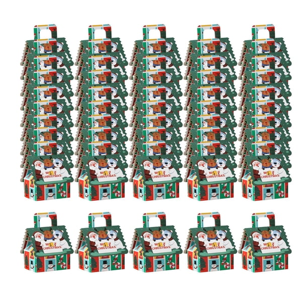 50 cajas de dulces navideñas, cajas de regalo, embalaje de regalo con asa, portátiles, para Navidad. Verde