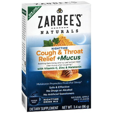 Leaf Relief - Zarbee's Nighttime Cough Relief & Mucus - Natural Apple Spice with Real Ivy Leaf Extract - 3.4 oz