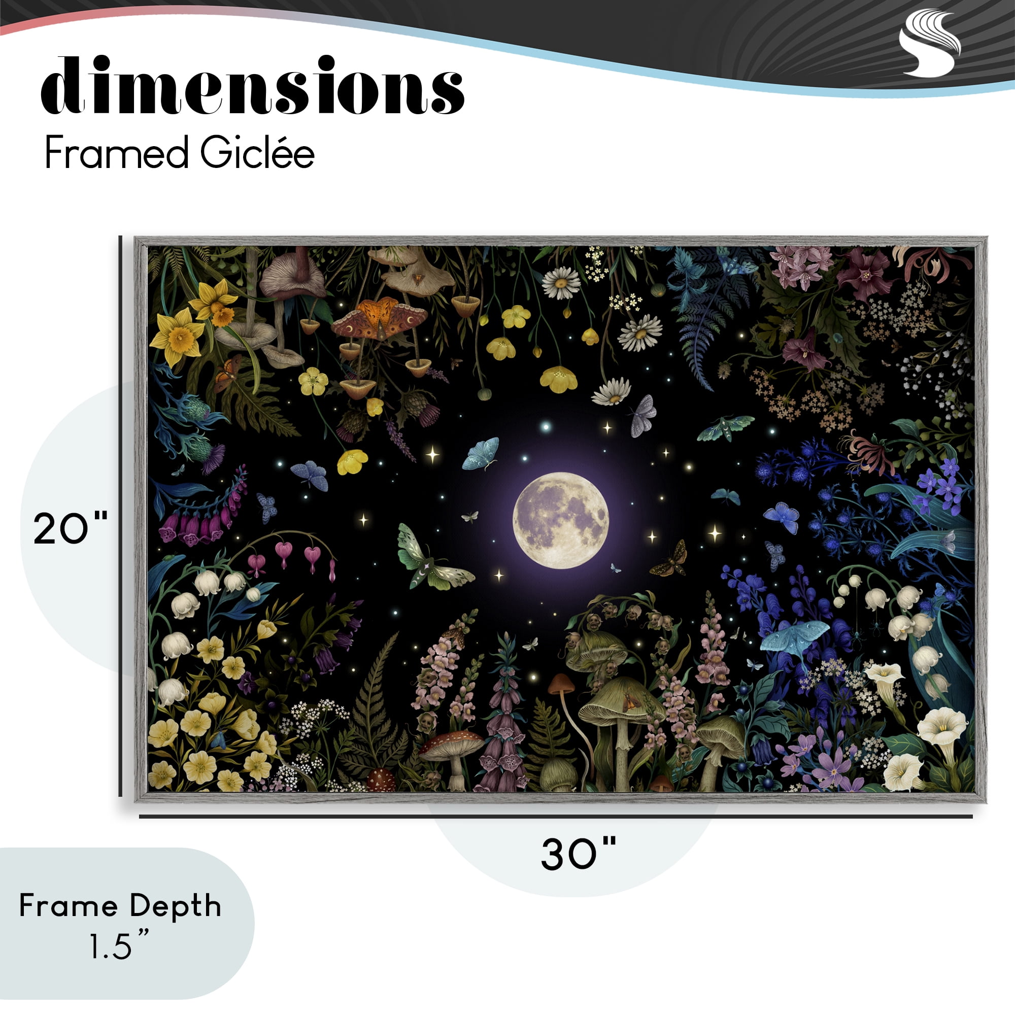 Stupell Industries Night Garden with Moth Gray Framed Giclee Art, design by Episodic Drawings