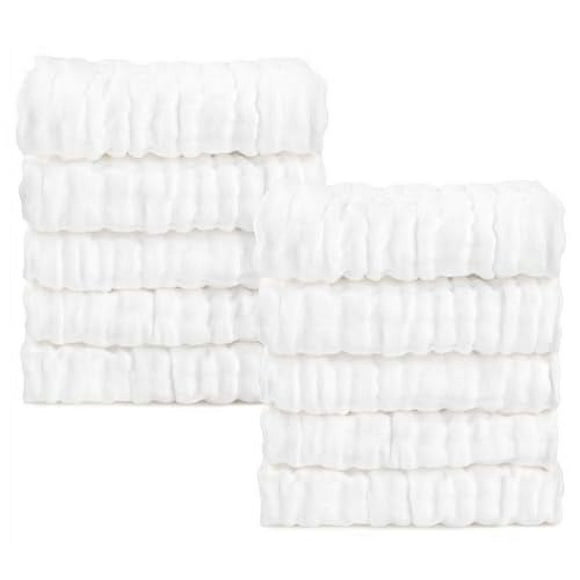 Tian Qi Baby Washcloths and Burp Cloths, Absorbent Cotton Muslin Baby Towels, Large Soft Breathable Newborn Essentials for Boys and Girls, Newborn Essentials, White-10 Pack, 10"x10" White White