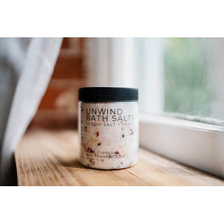 Unwind Bath Salts 10oz Soulistic Root | Epsom & Himalayan Salt Soak with Rose, Cypress & Frankincense | Relaxing Aromatherapy Bath Soak for Stress Relief, Self Care, and Spa Gift for Her