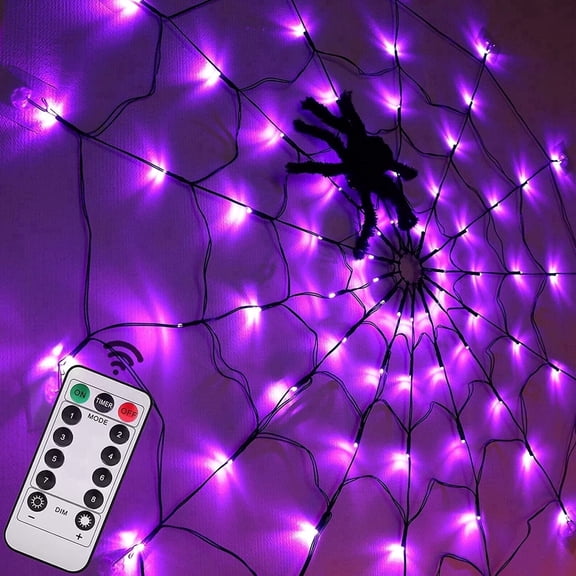 Ayieyill Halloween Spider String Lights,4FT 70 Purple LED with Realistic Spiders, 8 Lighting Modes , Halloween Decorations Indoor Outdoor
